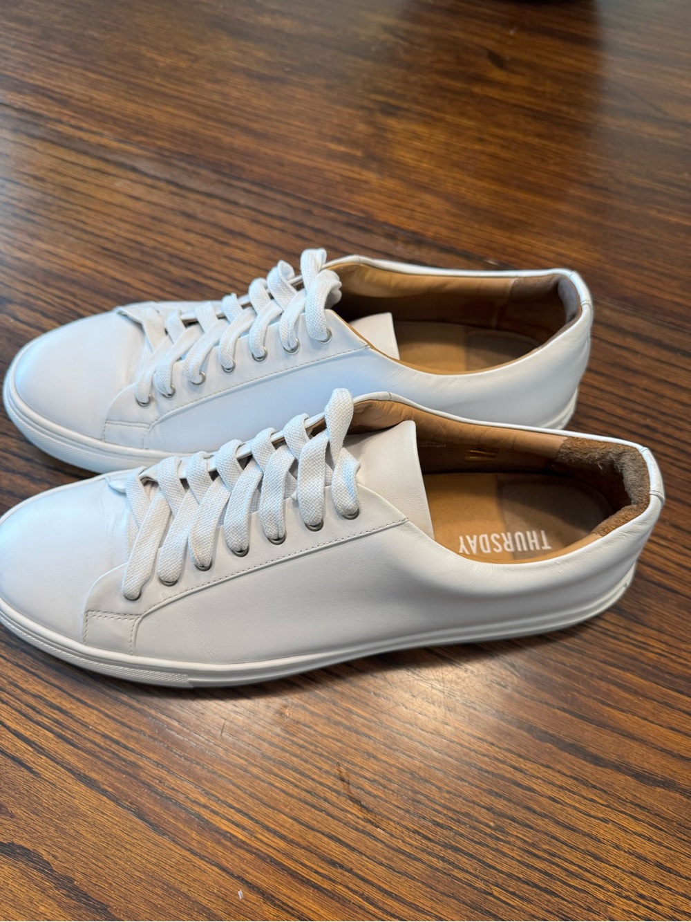 Thursday Boot Company White Leather Low-Top Sneakers with Tan Interior